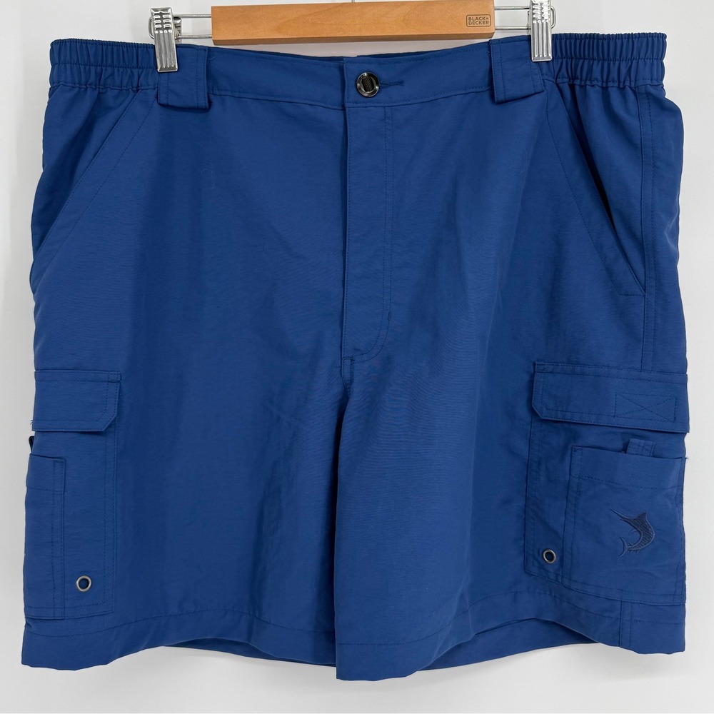 Reel Legends Mens Blue Performance Cargo Fishing Shorts Nylon Quick Dry Sz XL